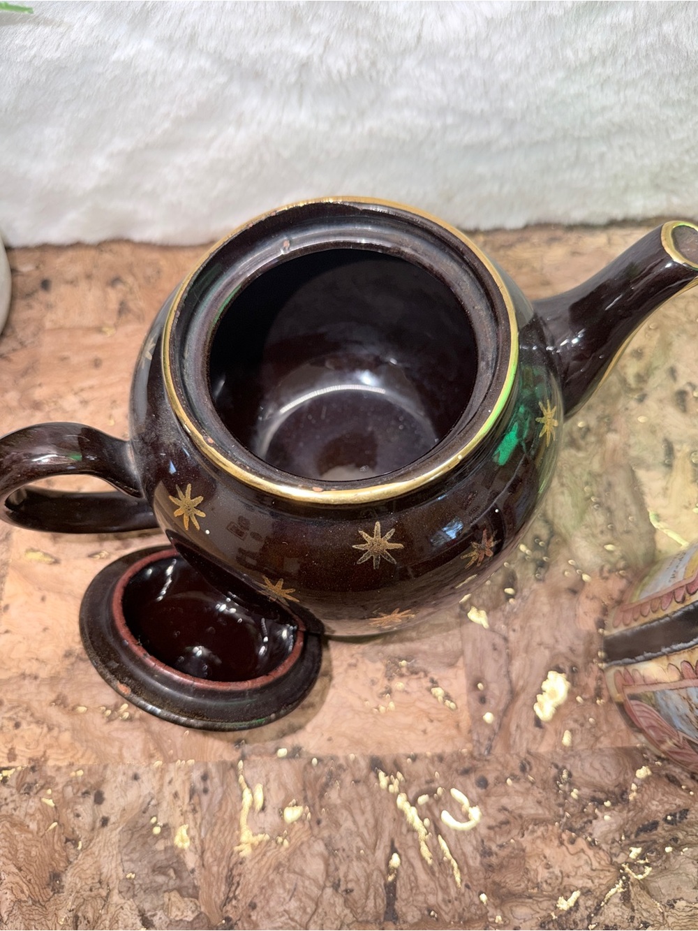 Vintage Dark Brown & Gold Star Teapot with Cute Goddess Mug 🍵 - Picture 5 of 7